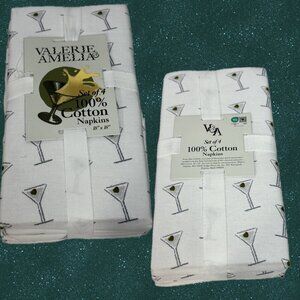 Valerie Amelia By Indigo Home White Martini Cocktails With Olive Cotton Napkins